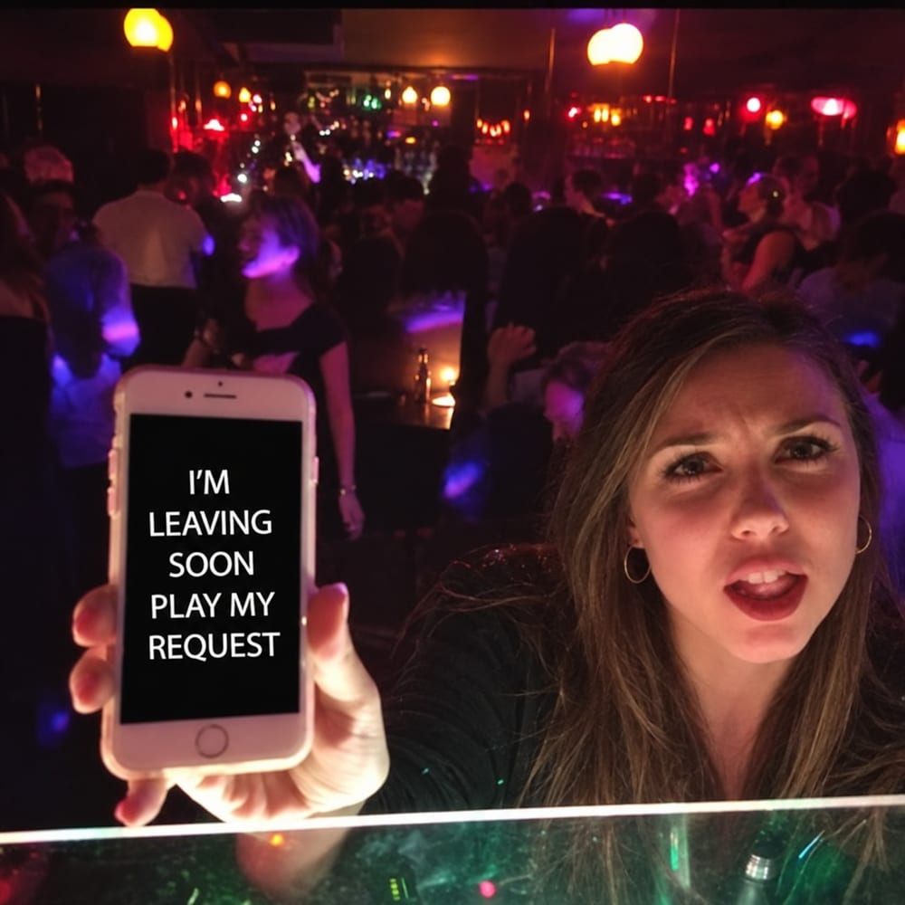 A guest holds up a phone in a nightclub.
